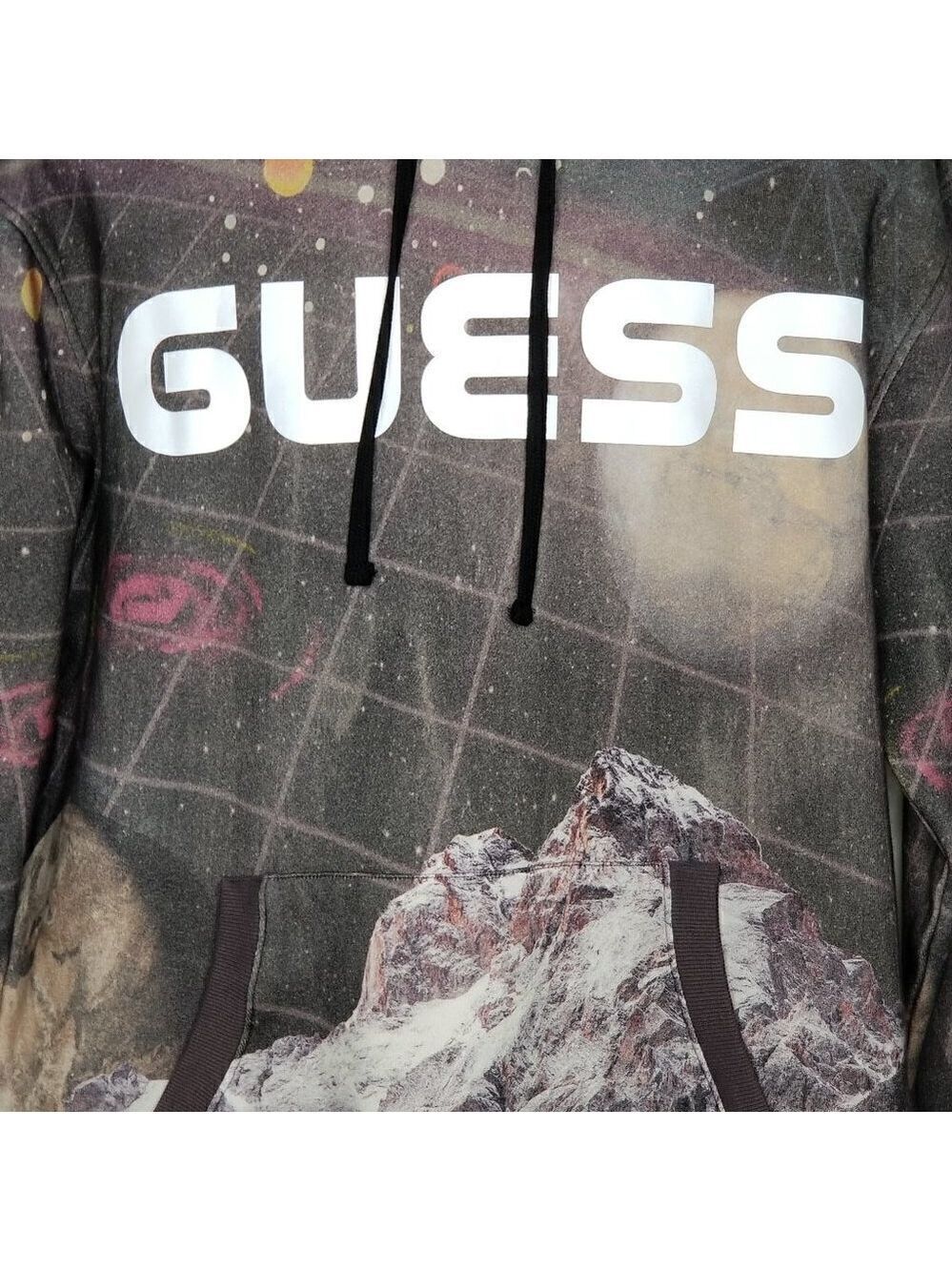 Guess Cosmic Fleece Hoodie Men’s‎ M Black Pullover - Picture 3 of 11